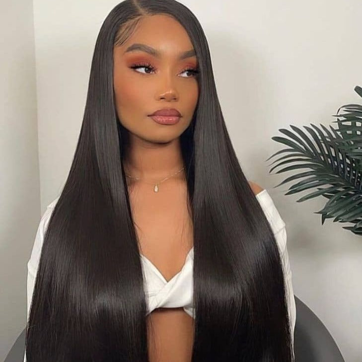 { ARABELLA LUXURY} 6x5 Pre-Cut Glueless Lace 36 Inches Long Length Easy-Wear Straight Natural Black Human Hair Wig