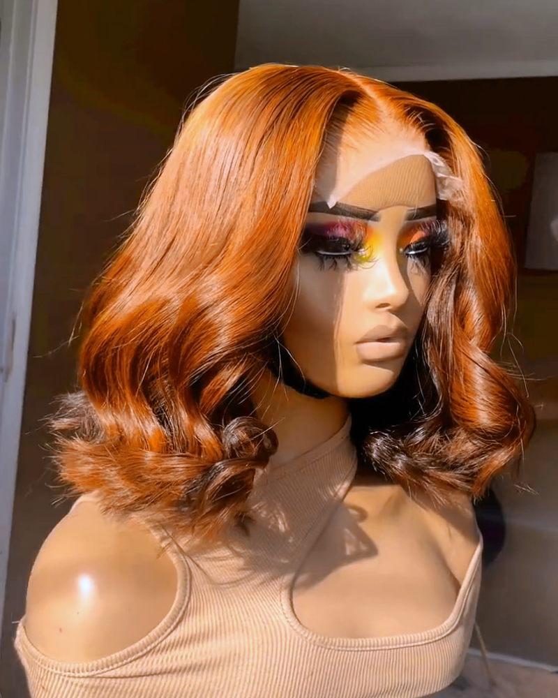 Minimalist Bob: Pre-Cut 6x5 Lace Ombre Ginger Brown Colored Loose Body Wave Glueless Human Hair Wig