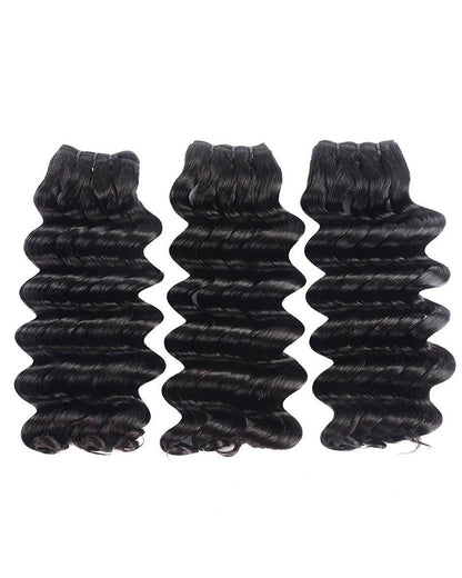 {15A 3Pcs} Deep Wave Double Drawn Full End Unprocessed Hair Natural Black 3 Bundles/pack