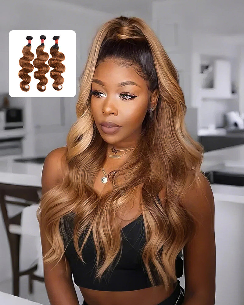 {12A 3Pcs} T1b/30 Body Wave 3 Bundles/pack Virgin Ombre Human Hair