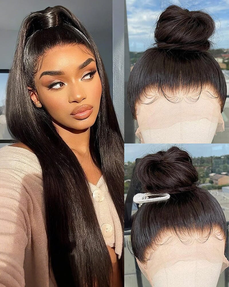 360 Lace Frontal Natural Black Long Straight Wig Free Part Ponytail Style Human Hair Wig -Arabella Hair Wigs Arabella Hair 