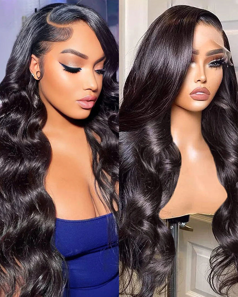 HD Lace 13x4 Frontal Wig - Invisible Swiss Lace Body Wave Wig with Real HD Lace in Natural Black Free Part