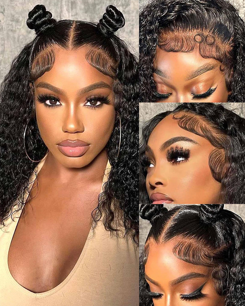 Minimalist Bob: 15A Water Wave 13x4 Lace Front Natural Black Curly Human Hair Wig