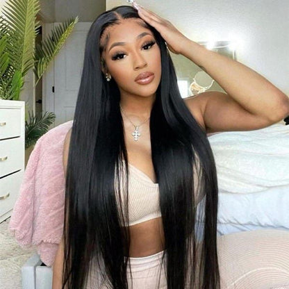 { ARABELLA LUXURY} 6x5 Pre-Cut Glueless Lace 36 Inches Long Length Easy-Wear Straight Natural Black Human Hair Wig