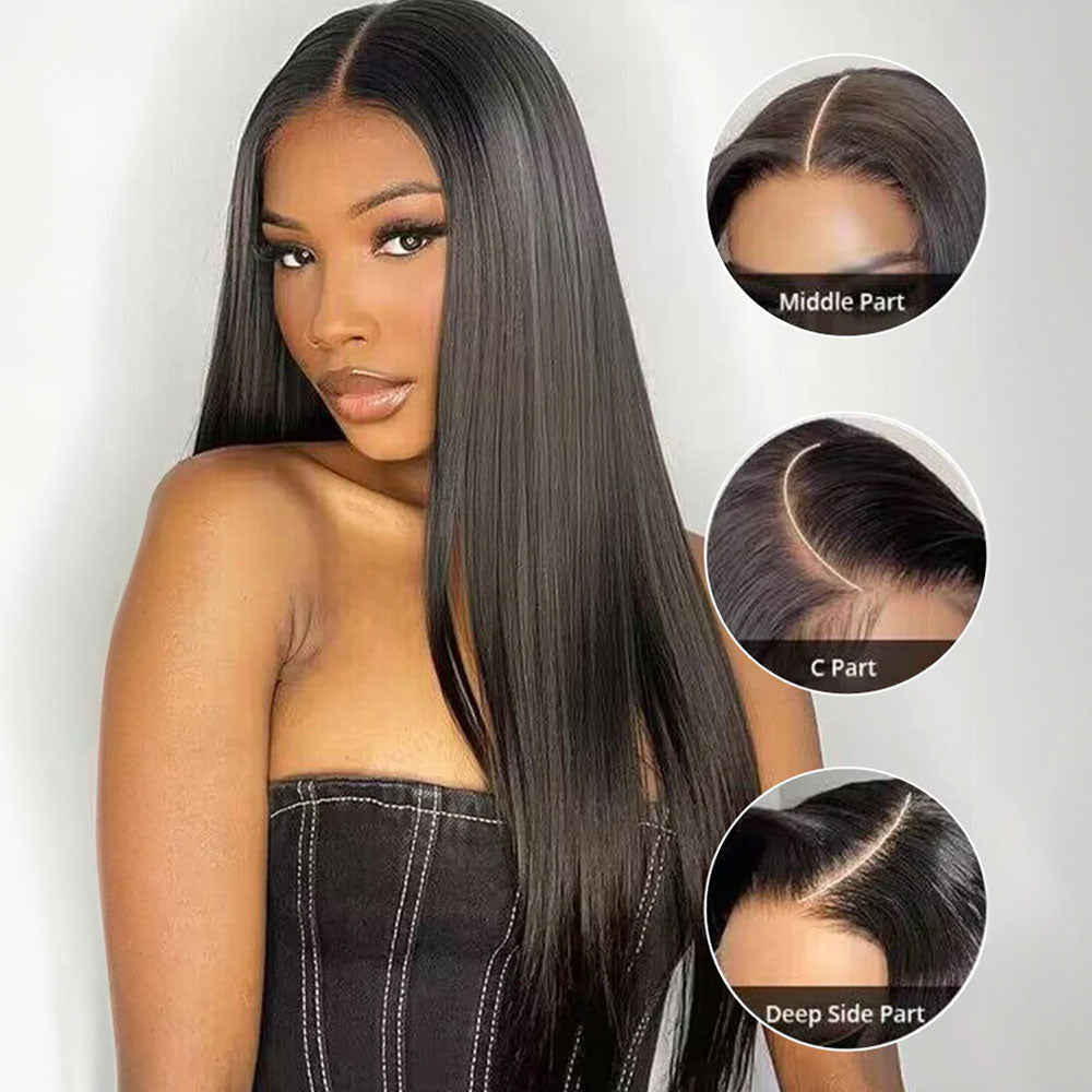 Glueless 6x5 Pre-Cut Lace Closure Straight Easy-Wear Upgrade HD Lace Natural Black Human Hair Wig Beginner-Friendly