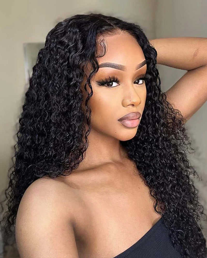 Flash Sale: Glueless Jerry Curly Wave 4x4 Lace Closure Natural Black Human Hair Wig