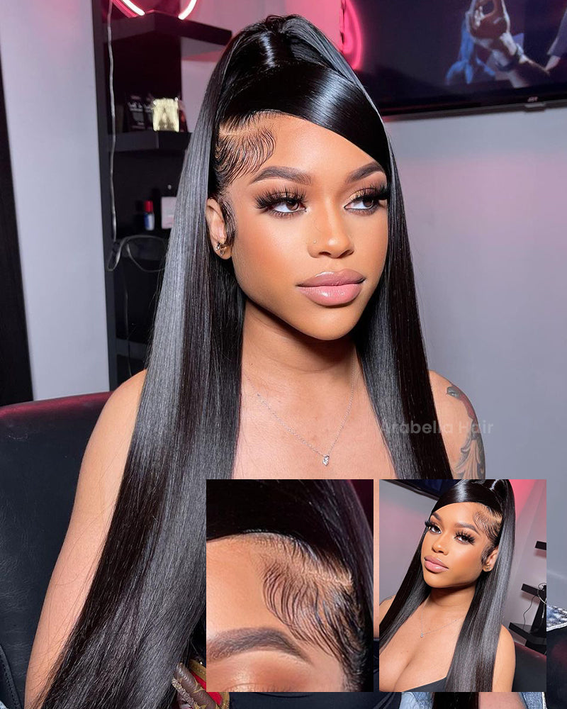 3S-Super Silky Straight | Glueless 13x4 Lace Frontal Wig | Pre-Plucked &amp; Bleached Breathable Cap Free Parting Human Hair