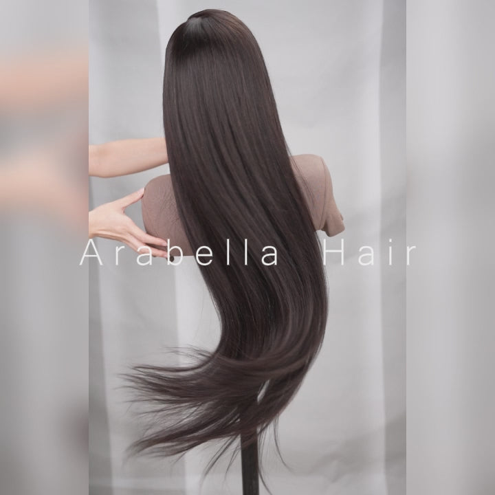 { ARABELLA LUXURY} 6x5 Pre-Cut Glueless Lace 36 Inches Long Length Easy-Wear Straight Natural Black Human Hair Wig