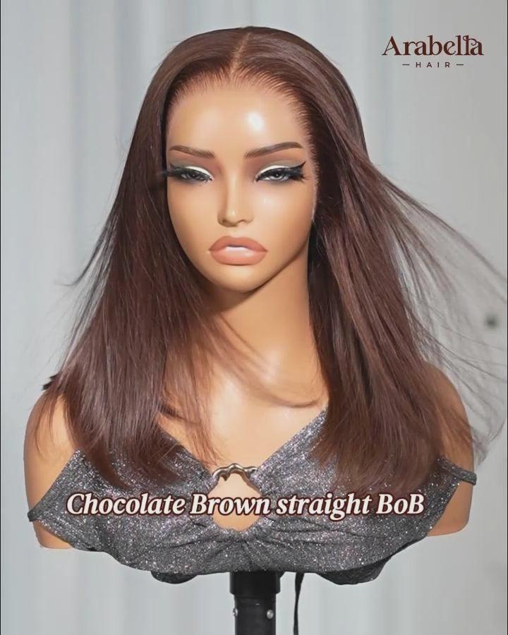 Arabella 13x6 Three-Go™ 280% High Density Chocolate Brown Glueless Wig Straight Bob Wig  With Drawstring