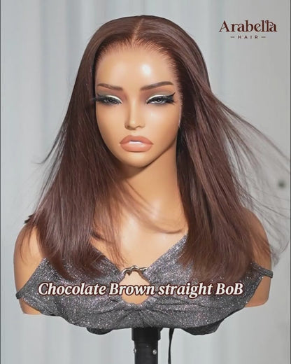 Arabella 13x6 Three-Go™ 280% High Density Chocolate Brown Glueless Wig Straight Bob Wig  With Drawstring