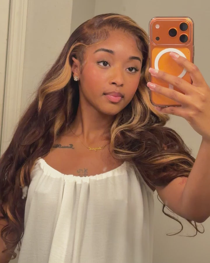 【$299 = 2 WIGS】Arabella 13x6 Three-Go™ Chocolate Brown Skunk Stripe Glueless Wig Body Wave With Drawstring 100% Human Hair Wig