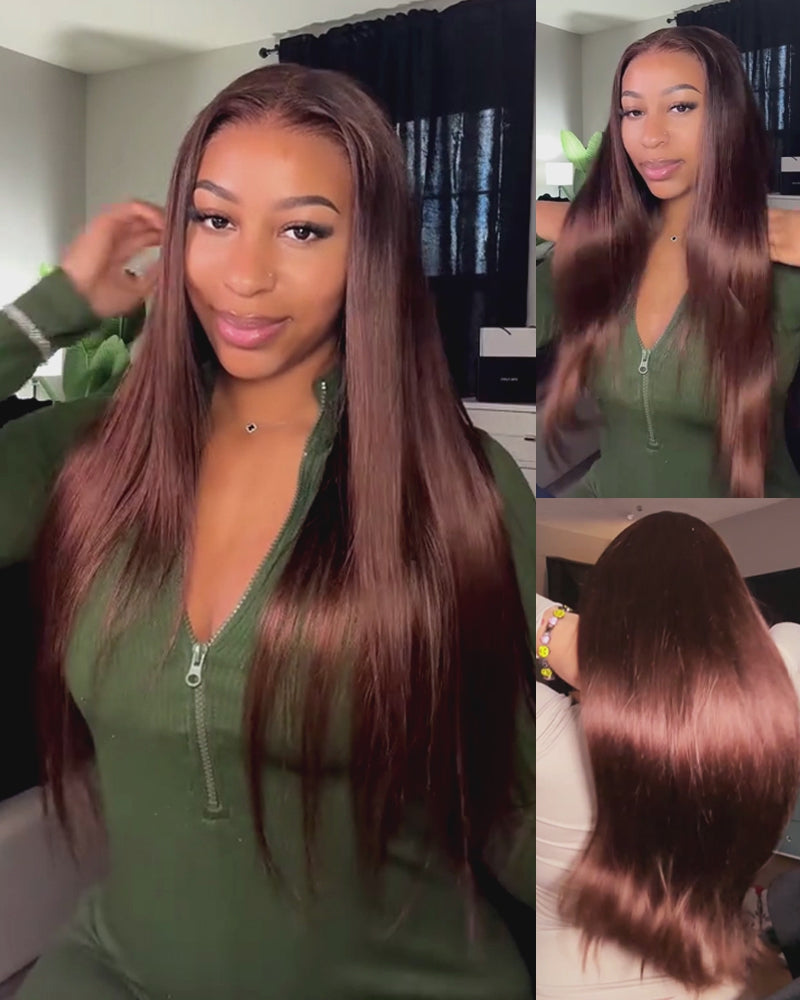 Arabella 13x6 Three-Go™ Chocolate Brown Glueless Wig Silky Straight With Drawstring 100% Human Hair Wig