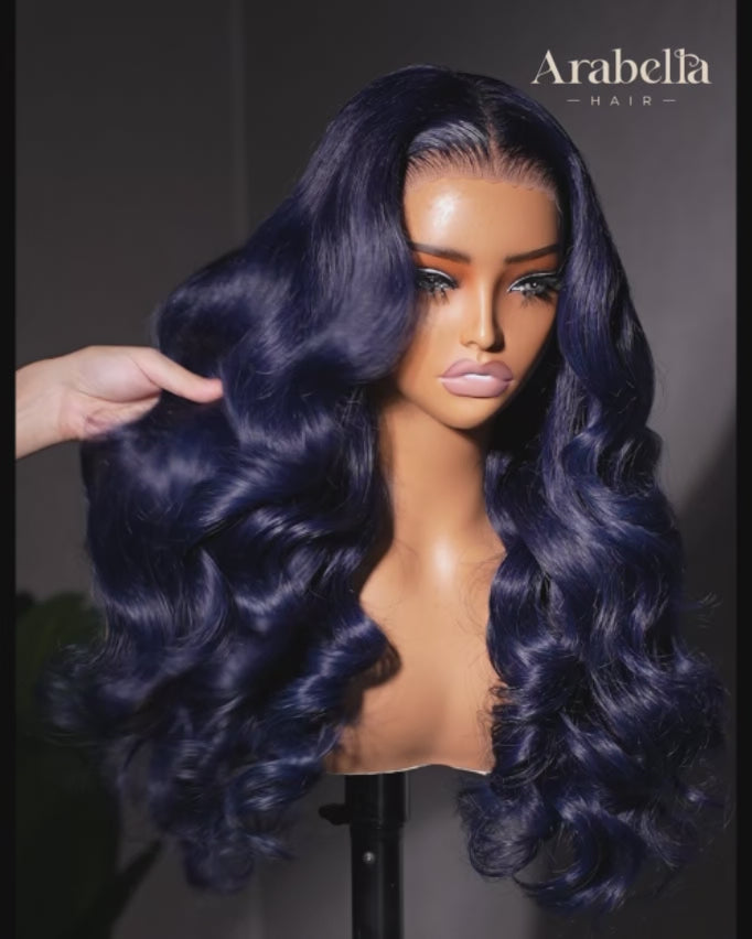 13x6 lace front wig hair texture close-up, midnight blue human hair | Arabella Hair