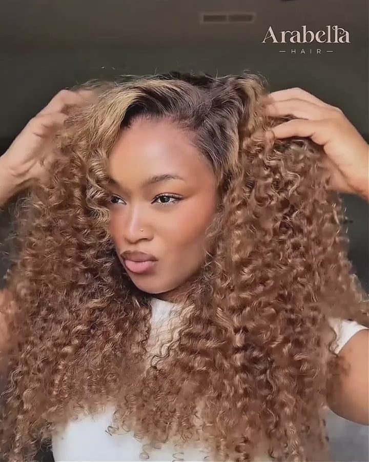 Arabella 13x6 Three-Go™ Ombre Highlight Honey Blonde Glueless Wig Jerry Curly with Burmese Curly With Drawstring 100% Human Hair Wig