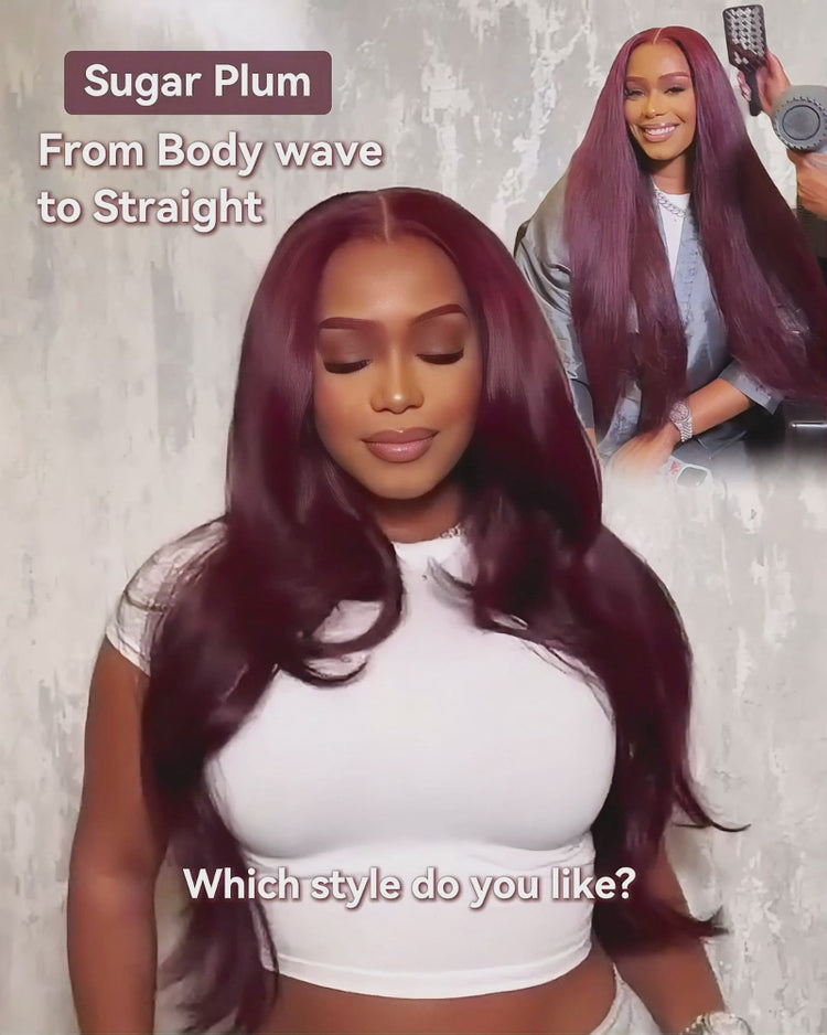 Arabella 6x5 Glueless Wig Dark Plum Body Wave Wig Invisible Knots Realistic Hairline