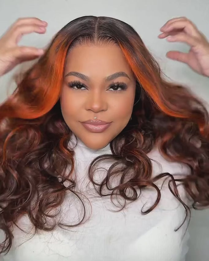 Value Set | Arabella 13x6 Three-Go™ Auburn Highlights Brown Hair Glueless Wig Loose Body Wave With Drawstring