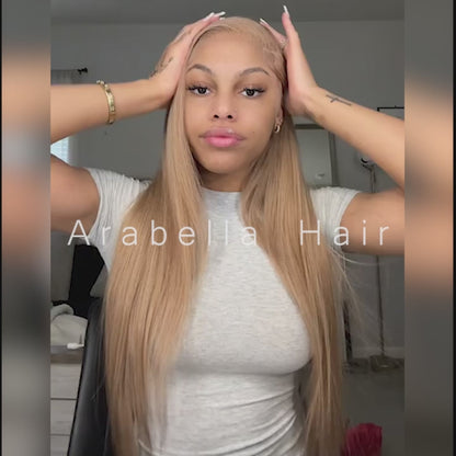 【30&quot; Super Sale】Ash Honey Blonde Color Minimalist Blonde Series Glueless 13x4 Lace Front  Wavy/Straight Human Hair Wig