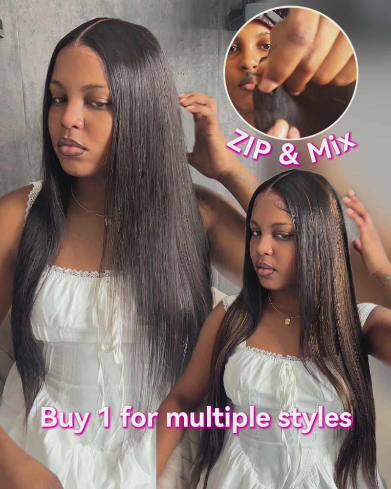 ZIP&amp;Mix-All Wigs | Straight Natural Black Glueless 6x5 Pre-Cut Lace Wig With Optional Replaceable Tops