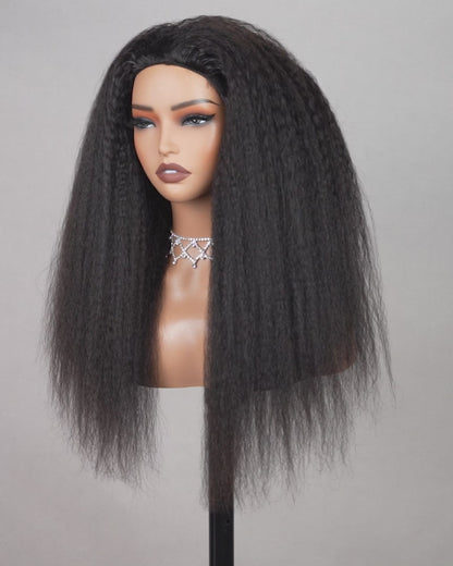 3 In 1 Half Wig Yaki Straight Easy-Wear No Glue Needed Upgrade With Drawstring Cap Human Hair Wigs