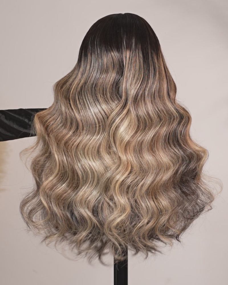 Arabella 6x5 Invisible Knots Glueless Ombre Platinum Blonde Balayage Highlights Loose Body Wave Wig Pre-cut Lace Beginner Friendly