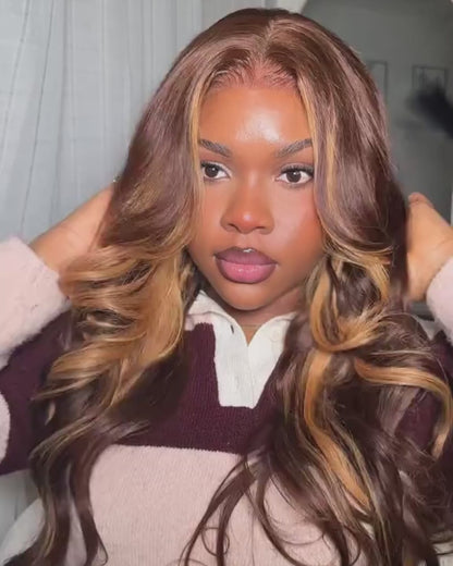 【$299 = 2 WIGS】Arabella 13x6 Three-Go™ Chocolate Brown Skunk Stripe Glueless Wig Body Wave With Drawstring 100% Human Hair Wig