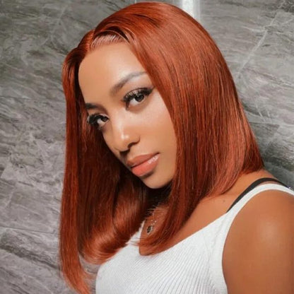 Minimalist Short Bob: Reddish Brown 6x5 Pre-Cut Lace Glueless Straight Human Hair Wig with Highlights