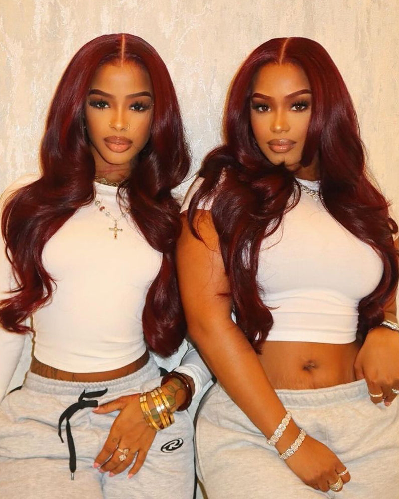 【Super Sale】Sugar Plum Color Straight/Body Wave Lace Frontal Pre-Plucked Glueless Human Hair Wigs