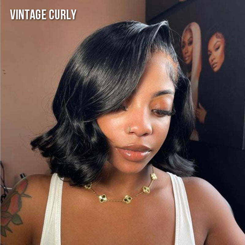 Layered Short Bob 6x5 Pre-Cut Lace Celebrity Style C Part Human Hair Wig