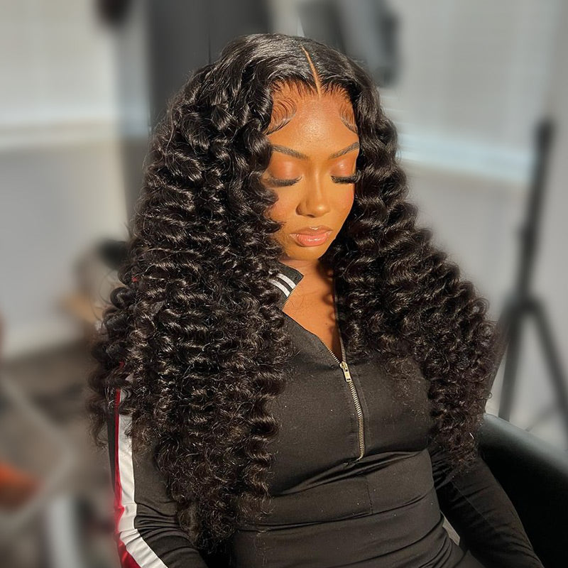 Wand Curls Long Length Glueless Lace Front  Pre-Bleached Knots Natural Black Human Hair Wigs