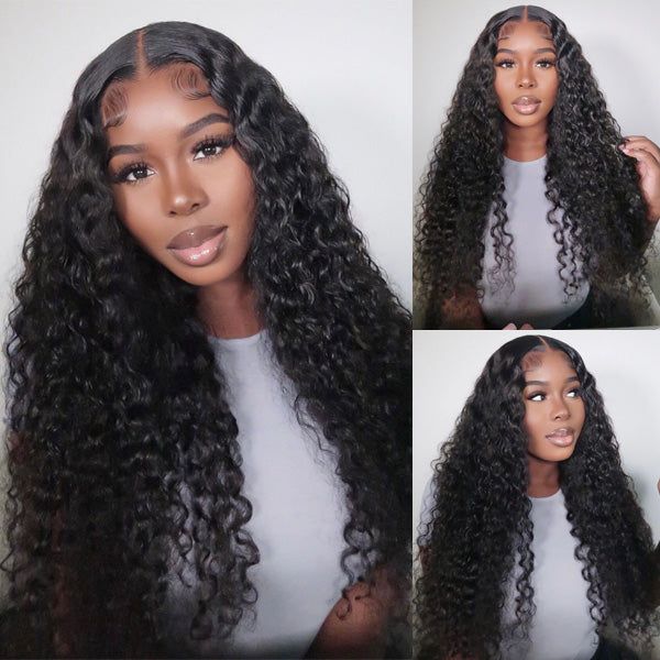 13x4 Lace Frontal Wig Water Wave Human Hair Wigs For Beginners Natural Black Free Part