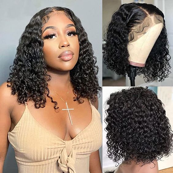 Minimalist Short Bob: Glueless T Part Lace Front Curly Wig Natural Black Human Hair