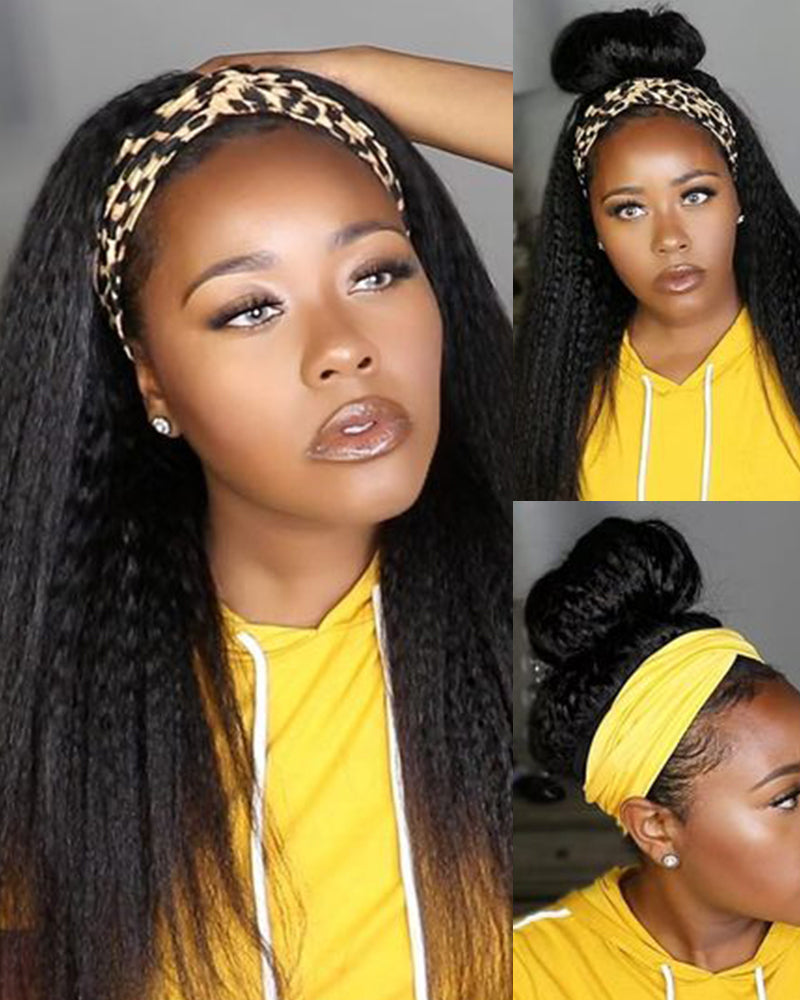 3 In 1 Half Wig Yaki Straight Easy-Wear No Glue Needed Upgrade With Drawstring Cap Human Hair Wigs