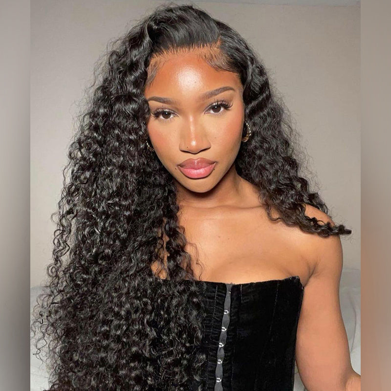 Long Length Curly Wig 40&quot;Human Hair 13x4 Lace Frontal Wig Deep Wave Jerry Curly Water Wave Loose Wave Natural Black