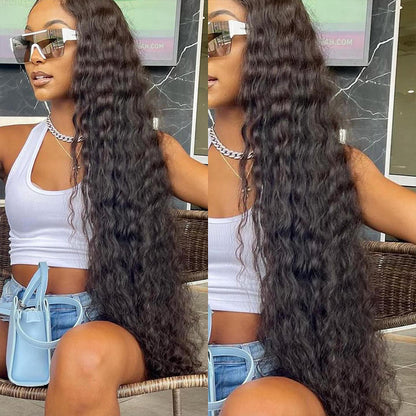 Long Length Curly Wig 40&quot;Human Hair 13x4 Lace Frontal Wig Deep Wave Jerry Curly Water Wave Loose Wave Natural Black