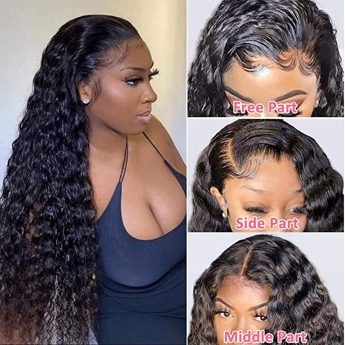 Undetectable Transparent Lace 13*4 Lace Frontal Wig Water Wave 180% Density Human Hair Wigs For Beginners Natual Black Free Part - arabellahair.com