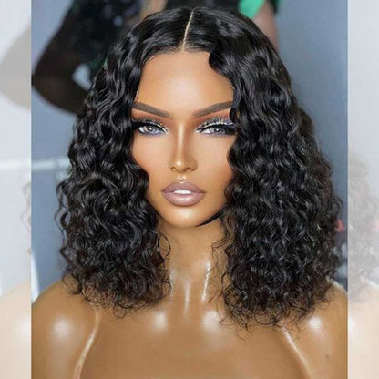 Minimalist Bob: 15A Water Wave 13x4 Lace Front Natural Black Curly Human Hair Wig