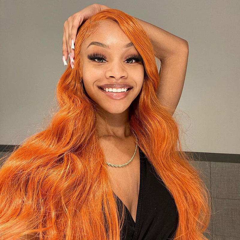 Ginger Orange Color 13x4 Lace Frontal Wig Straight/Body Wave Human Hair Wigs Free Part