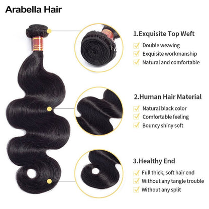 {15A 3Pcs} Body Wave Virgin Human Hair Weave 3 Bundles/pack 15A Grade Natural Black Arabella Hair 