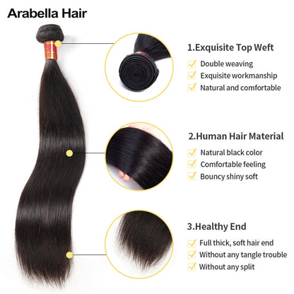 Human hair wig {12A 3Pcs+Frontal} Straight 3 Bundles Hair Weft With Transparent Lace Frontal Closure Human Hair - arabellahair.com