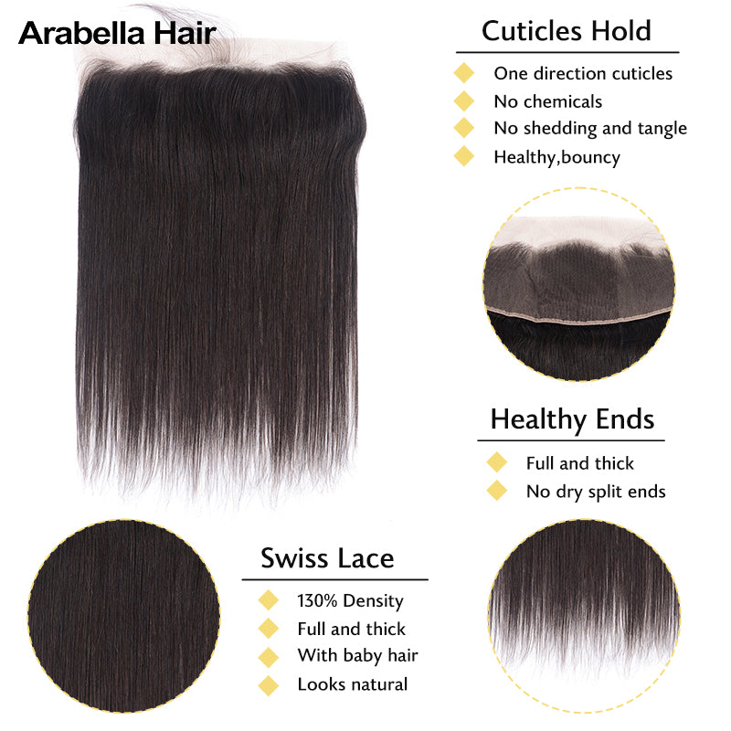 Human hair wig {12A 3Pcs+Frontal} Straight 3 Bundles Hair Weft With Transparent Lace Frontal Closure Human Hair - arabellahair.com