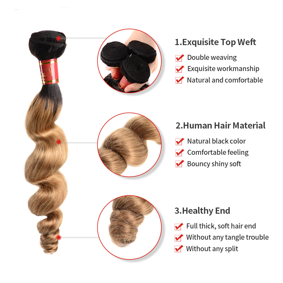 Arabella Virgin Ombre Brazilian T1b/27 Loose Wave 3 Bundles/pack - arabellahair.com