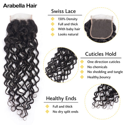 Human hair wig {12A 3Pcs+Closure} Brazilian Water Wave 3 Bundles Hair Weft With 4x4 Lace Closure - arabellahair.com