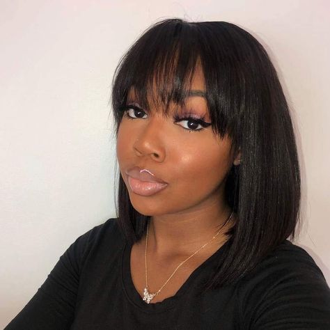 Straight Short Non-Lace Human Hair Bob Wigs with Bangs 180% Density Bob Wigs - arabellahair.com