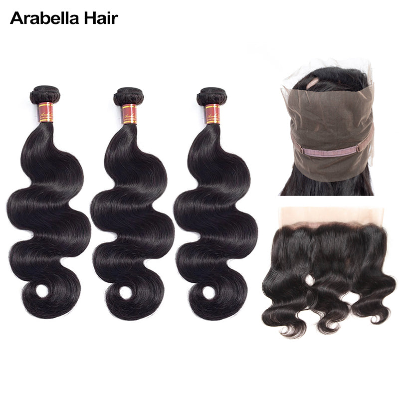 Human hair wig {12A 3Pcs+Frontal} Brazilian Body Wave 3 Bundles Hair Weft With Lace Frontal Closure Human Hair - arabellahair.com