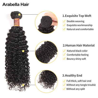 {12A 3Pcs} Jerry Curly 3 Bundles Human Hair Weft Natural Color Unprocessed Virgin Hair Weave Arabella Hair 