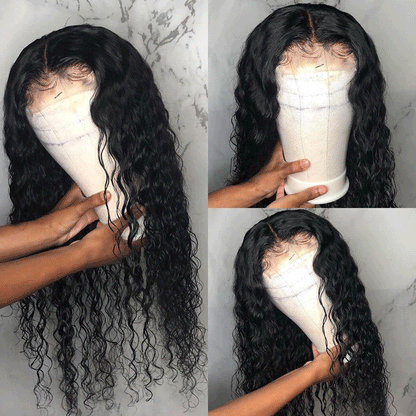 Deep Wave 13*6 Inch Lace Frontal Wig  Natural Black 210% Density Free Part Human Hair - arabellahair.com