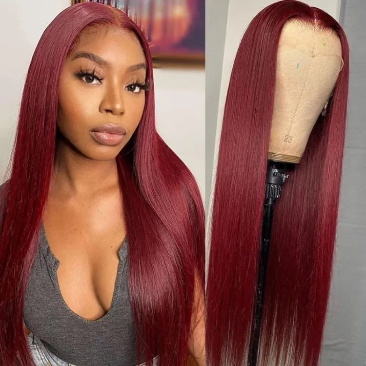 Human hair wig 4x4/5x5 Lace Burgundy 99J Red Colored Hair Closure Wigs Body Wave/Straight Undetectable Hair Wig 180% Density Color Wig Glueless - arabellahair.com