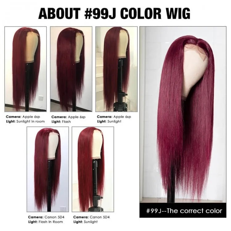 Human hair wig 4x4/5x5 Lace Burgundy 99J Red Colored Hair Closure Wigs Body Wave/Straight Undetectable Hair Wig 180% Density Color Wig Glueless - arabellahair.com