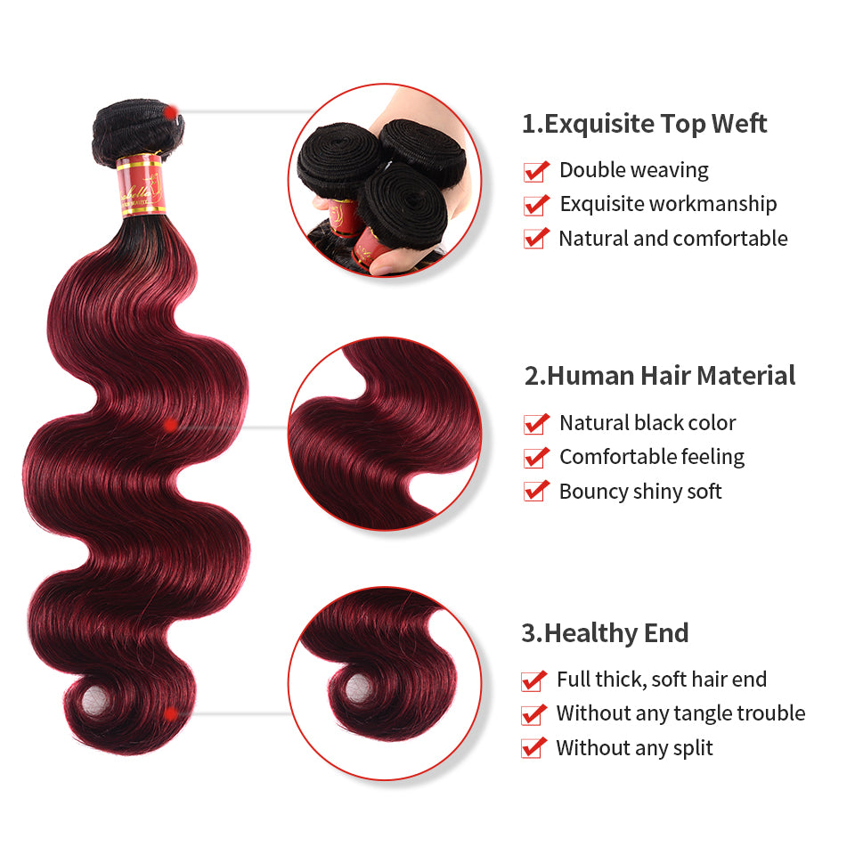 Ombre T1b/99J Body Wave 3 Bundles/pack - arabellahair.com