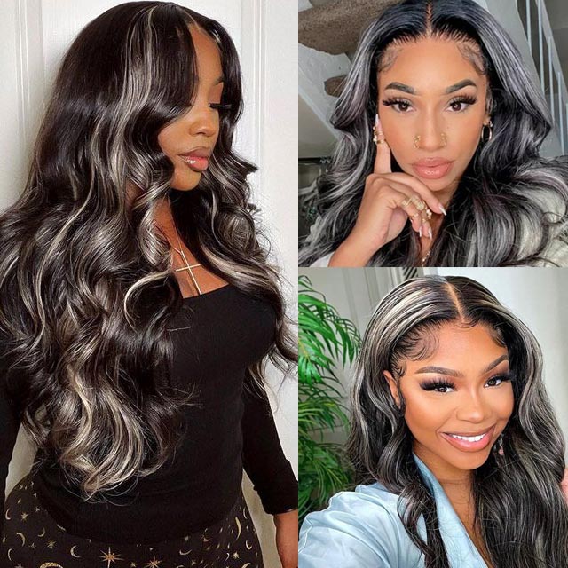 Platinum Blonde Highlights Transparent Lace 4*4 13*4  Lace Frontal Wig Mix Color Wig - arabellahair.com